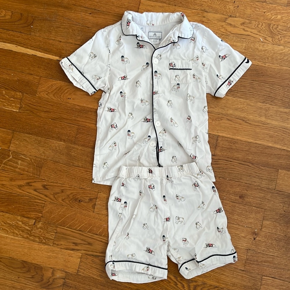 Petite Plume Twill Pajama Short Set in British Bulldog size 7 (kids)